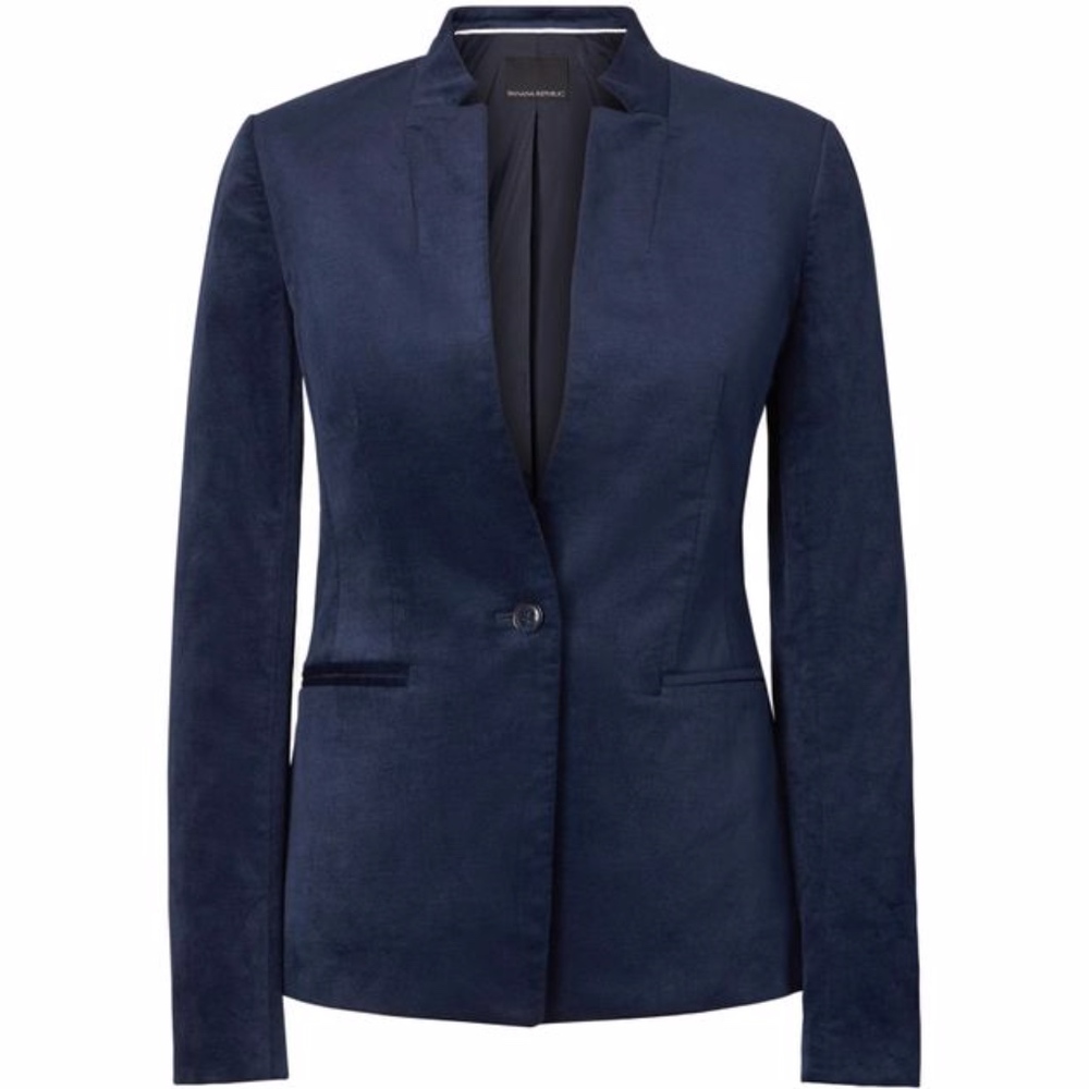 Banana Republic Long and Lean Navy Velvet Blazer